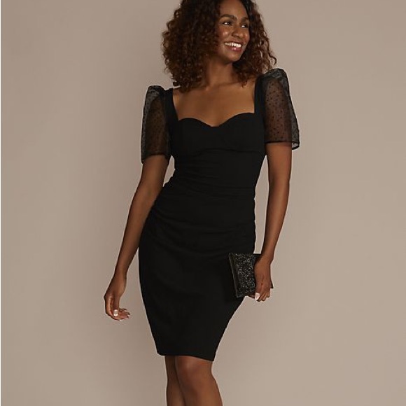 David's Bridal Dresses & Skirts - Brand new ruched sleeved black crepe dress